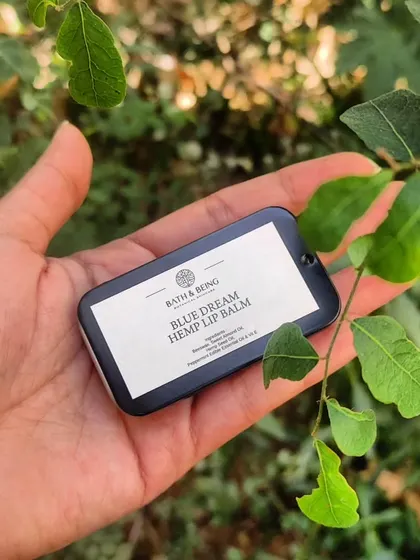 The Blue Dream Hemp Lip Balm, a key component of a custom gift set. It's made with nourishing oils to protect and repair lips naturally.
