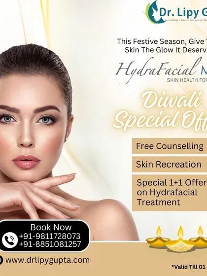 My Diwali Special Offer is here to help you shine brighter than the festive lights. This package includes free counselling and a special 1+1 offer on the HydraFacial treatment, so you can treat yourself and a loved one.