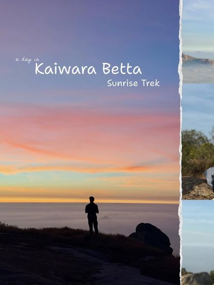 A collage showcasing the stunning 'sea of clouds' sunrise at Kaiwara Betta, a must-do trek near Bengaluru.