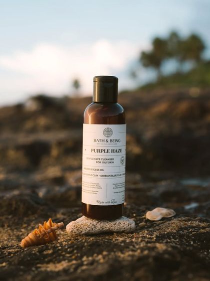 For oily skin, I created the Purple Haze Face Wash. It harnesses the power of Brazilian Purple and Serbian Blue clays to detox pores and control excess oil, balanced with calming frankincense and bright orange essential oils.