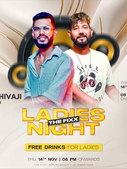 A stylish flyer for The Fixx Ladies Night, a weekly event I regularly perform at.