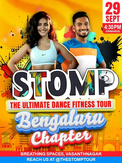 The STOMP tour is where we take the party on the road! This poster was for our Bengaluru chapter, a full-blown dance fitness tour I co-host with Tom. It’s an ultimate workout experience you don't want to miss.