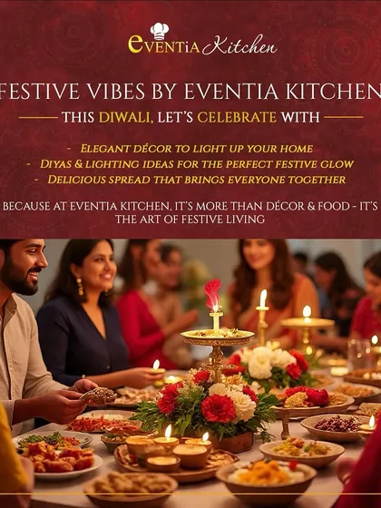 For us, Diwali is more than just a festival; it's the art of festive living. We bring elegant decor, dazzling diyas, and a delicious food spread right to your home, creating a warm, inviting atmosphere that brings everyone together. Let us make your home the heart of the celebration.