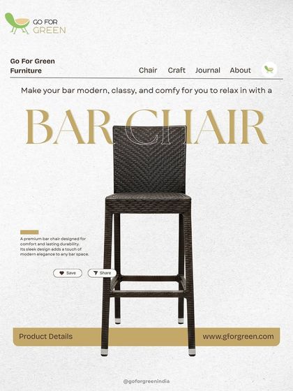 A product page snapshot of our premium wicker bar chair. Its sleek profile and high back are designed to add a touch of modern elegance to any bar space, whether indoors or out.