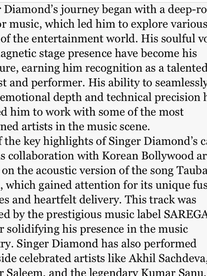 This article from United News of India details my collaboration with Korean artist Aoora on 'Tauba Tauba'. It speaks to my ability to blend different styles and work with international artists.