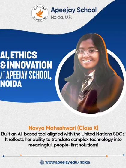 We are shaping the next generation of innovators by integrating technology with a strong ethical framework. We celebrate students like Navya Maheshwari, who developed an AI tool aligned with UN SDGs, reflecting our commitment to purpose-driven innovation and creating people-first solutions.