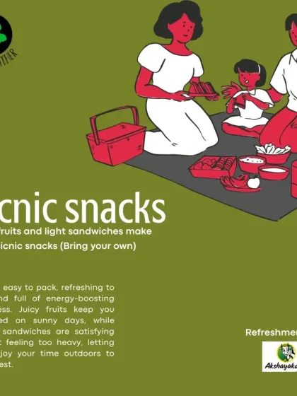 Simple, fresh snacks are perfect for a day outdoors. We encourage families to bring their own light bites like fruits and sandwiches, which are easy to pack and provide the energy needed for a full day of play.