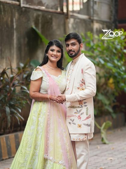Love, laughter, and a touch of ZOOP. This groom-to-be looks sharp and elegant in a floral embroidered sherwani from my latest collection for his engagement ceremony.