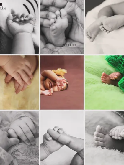 A collage celebrating the tiny hands and feet of newborns, showcasing different angles and poses that highlight their delicate features.