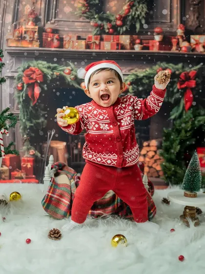 A moment of pure excitement! This expressive shot captures the magic of Christmas through a child's eyes.