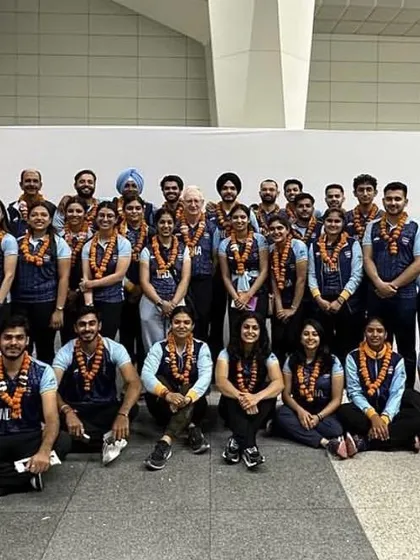 The complete Indian Shooting Team, a contingent of the nation's finest athletes, ready for the Asian Games 2023. It is an honor to have our academy represented here.