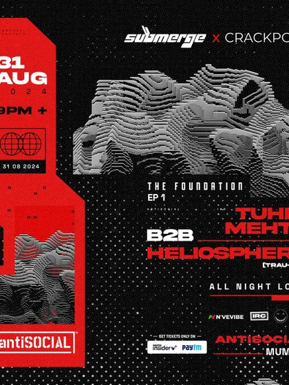 The flyer for the launch of 'The Foundation' in Mumbai, an all-night B2B set with Heliosphere. The bold, minimalist design reflects the night's focus on pure, underground techno.