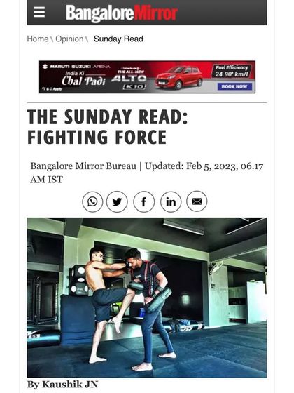 A screenshot of the online article in the Bangalore Mirror featuring our gym and fighters.