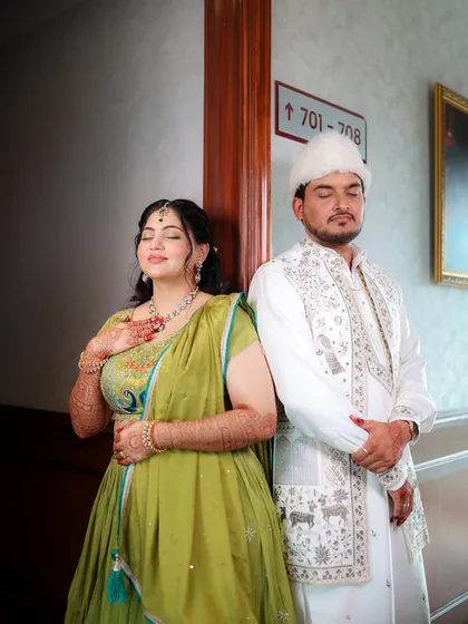 A serene moment between the couple during their pre-wedding functions.