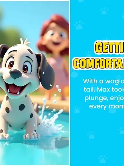 With a wag of his tail, Max took the plunge. Our gentle approach helps dogs get comfortable and start enjoying every moment in the water.