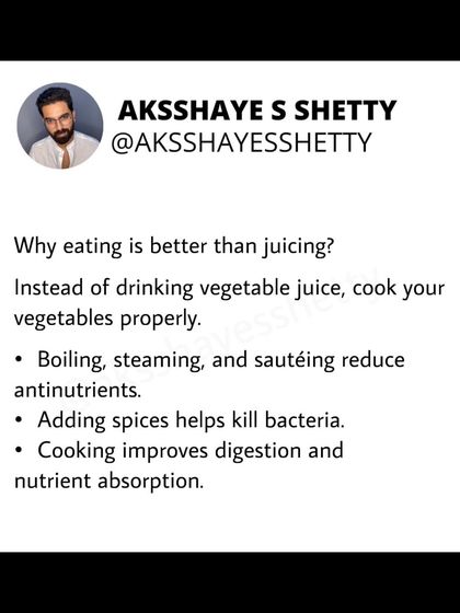 Drinking vegetable juice is not the same as eating vegetables. Juicing removes fiber, can spike blood sugar, and doesn't eliminate anti-nutrients or bacteria. Cooking vegetables is a safer and more effective way to get their benefits.