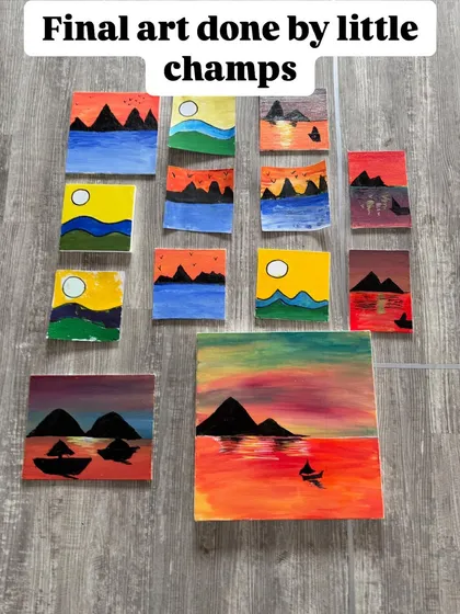 The final art pieces done by our little champs. This gallery showcases the beautiful landscapes they created, each one a testament to their focus and creativity.