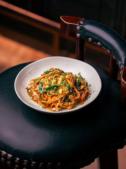 My recreation of Drunken Noodles, discovered on a late night in Malaysia. Hand-pulled flat noodles in a perfect blend of sweet, salty, and spicy flavors.