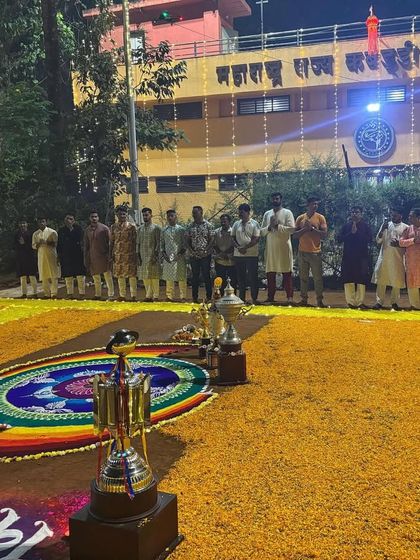 Our trophies displayed during the Laxmi Pujan, celebrating the year's achievements.
