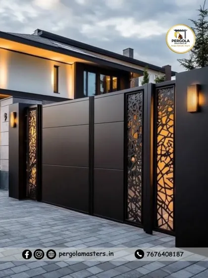 Make a powerful first impression with a modern entrance gate featuring backlit, CNC-cut panels. This design combines high-security construction with artistic metalwork, creating a statement piece that is both beautiful and formidable for any luxury residence.