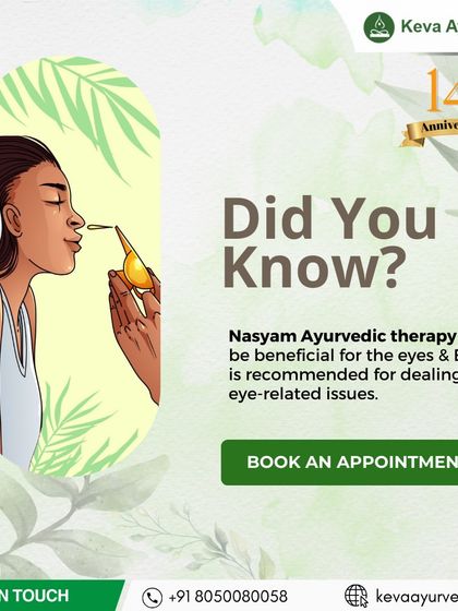 Did you know that Nasyam Ayurvedic therapy can also be beneficial for eye and ear health? This treatment helps clear channels connected to these organs, making it a recommended therapy for dealing with certain eye-related issues.