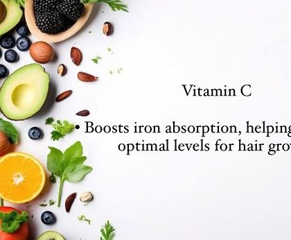 Vitamin C is a key supporting nutrient for hair. It boosts the body's ability to absorb iron from plant-based sources, helping to maintain optimal levels for healthy hair growth.