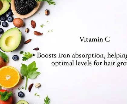 Vitamin C is a key supporting nutrient for hair. It boosts the body's ability to absorb iron from plant-based sources, helping to maintain optimal levels for healthy hair growth.