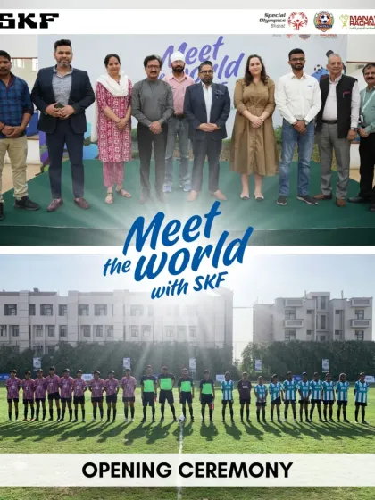 A group photo of the dignitaries and teams at the opening ceremony, marking the start of a tournament that sends Indian talent to the world stage.