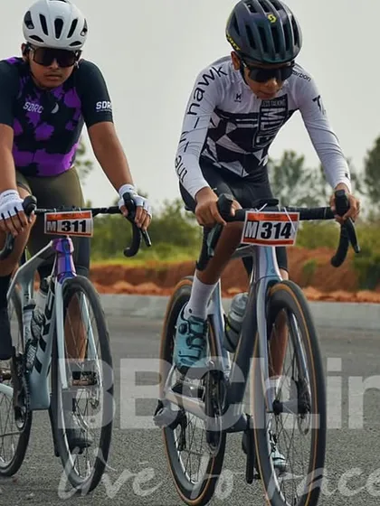 Two U-18 riders battle it out. Our Crit races also feature categories for younger cyclists to develop their bike handling skills and race craft.