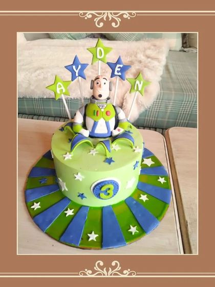 "To infinity and beyond!" A Buzz Lightyear cake featuring the famous space ranger, perfect for a Toy Story themed party.
