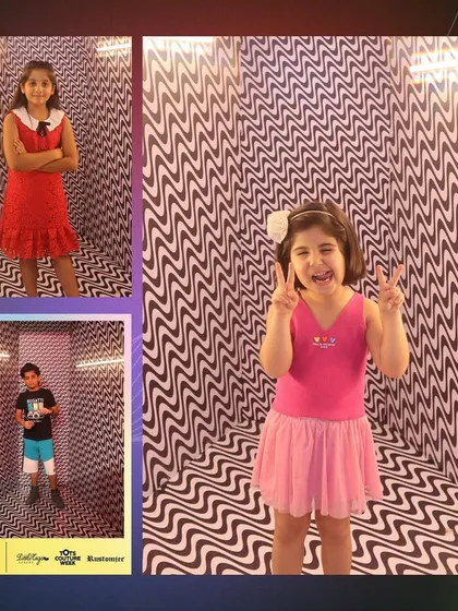 A collage of adorable kids posing at Tots Couture Week. Our booth, set against a fun, wavy backdrop, was the perfect spot for young fashionistas to shine.