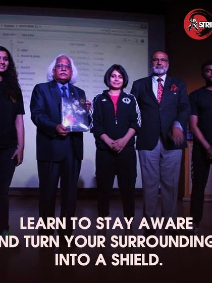 During a presentation, we discuss the importance of situational awareness. Our corporate training goes beyond physical moves to teach employees how to identify potential threats and use their environment as a tool for protection.