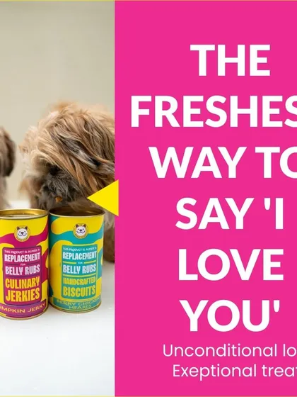 I believe the freshest way to say 'I love you' is with treats made from real, honest ingredients. My handcrafted biscuits and jerkies are made without preservatives, using only farm-fresh fruits, veggies, and meats, packed to stay fresh for your best friend.