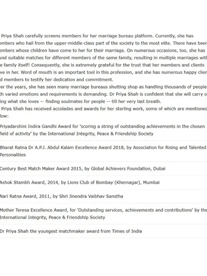 The Times of India, Etimes, and Times Ascent have chronicled my journey extensively, from receiving the Inspiring Entrepreneur Award to being ranked among the world's top 3 elite matchmakers. These articles detail my philosophy of creating 'organic connections' and building a heritage institution for arranged love marriages.