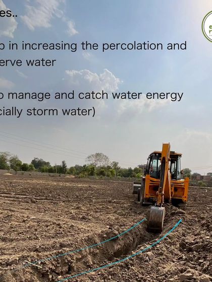 Here you can see the machinery at work, digging the swales. These trenches are crucial for increasing water percolation and managing the energy of stormwater, recharging the groundwater and building soil moisture.