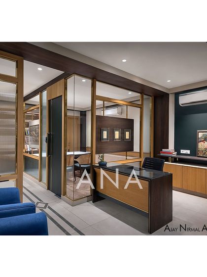 An overall view of the Jain Cosphere Office reception. The design balances the client's need for a minimal interior with a feel of luxury, suitable for visitors from both construction and jewellery sectors.