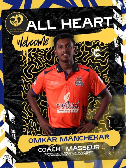 Omkar Manchekar wears two hats as a trained masseur and a trusted sidearm specialist. He focuses on both preparation and recovery for our athletes.