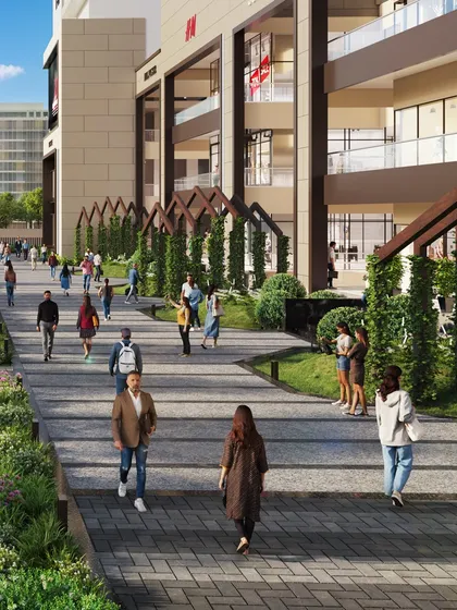 This still is taken from a walkthrough animation of a bustling commercial center. We specialize in populating public spaces with realistic 3D human models and environmental details to create a dynamic and lively scene that helps clients envision the project in full use.