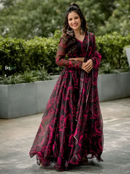 Your energy is the main event. This outdoor portrait captures a spontaneous, joyful moment. The natural setting and the flowing lehenga create a vibrant, fresh look that’s perfect for pre-wedding shoots or personal fashion portfolios.