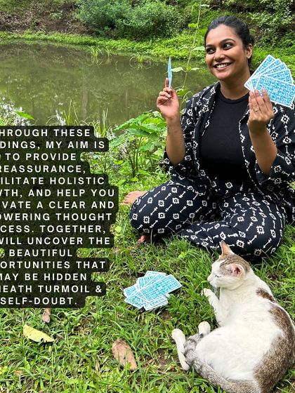 Through my readings and sessions, my aim is to provide reassurance and facilitate holistic growth. Here, surrounded by nature with a furry friend, I connect with the energy needed to help you uncover the opportunities hidden beneath self-doubt.