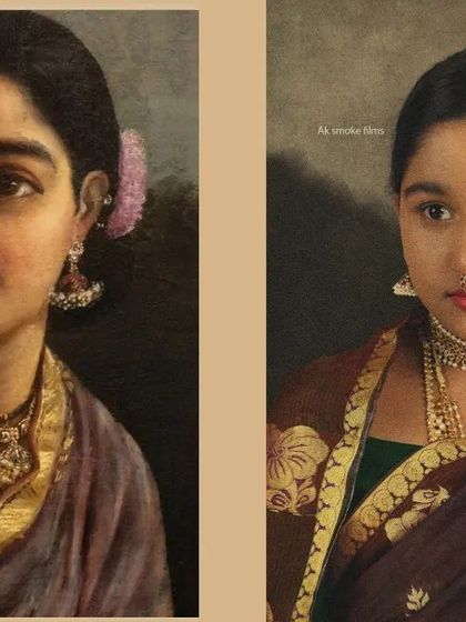Another beautiful comparison shot, highlighting the similarities in expression, attire, and mood between our photograph and the classic painting.