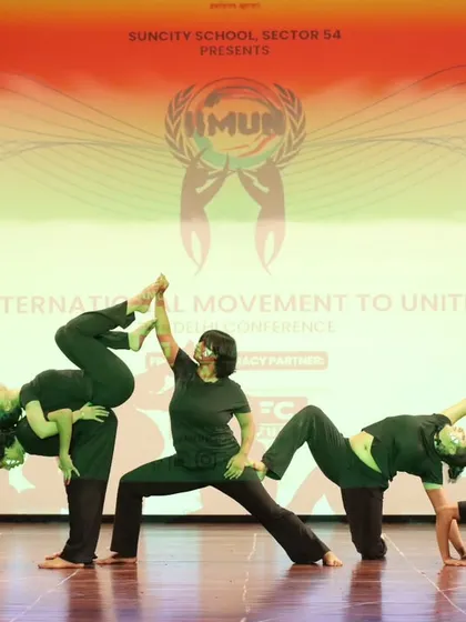 This is movement as storytelling. A powerful moment from our contemporary dance troupe's stage performance at the IIMUN conference, where we created a human structure to represent unity and collective strength. This is the artistry and teamwork we cultivate in our classes.