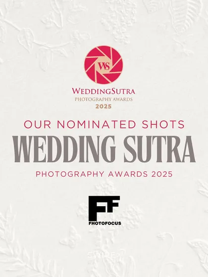An official graphic announcing our nominations for the WeddingSutra Photography Awards 2025. We were recognized across four categories, including Pre-Wedding and Getting Ready Photography.