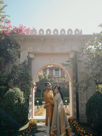 The happy couple at their beautiful wedding at Champaner Heritage Resort. I love seeing the story come full circle, from the illustrated invitations to the real-life celebration.