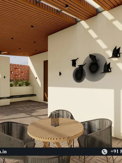 This render showcases the artistic wall decor and how sunlight would interact with the space, helping clients visualize the final ambiance.