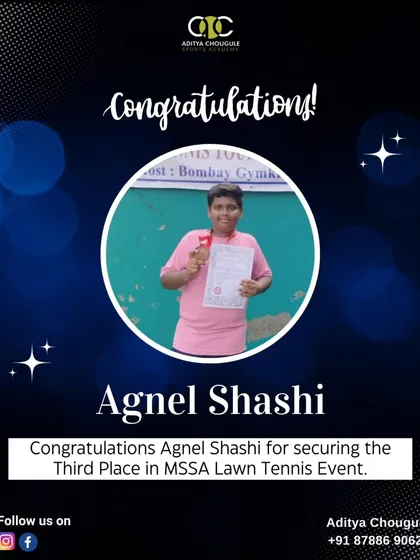 Proud moment for our academy. We congratulate Agnel Shashi for securing third place in the MSSA Lawn Tennis Event, a testament to his hard work and our training.