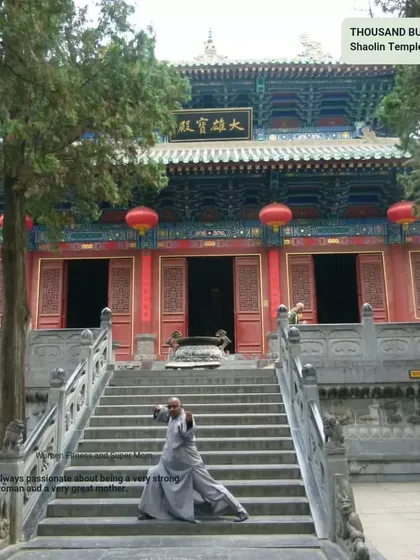 In front of the Thousand Buddha Hall at the Shaolin Temple, I practice a classic Kung Fu stance. The environment of the temple provides a powerful connection to the history of the art.
