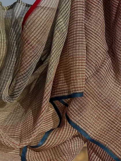 A close-up of the multi-color block-printed Paheli Kota dupatta. The intricate layers of color create a beautiful, versatile accessory.