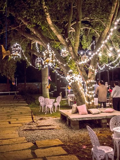 A memory from an early garden party, with fairy lights and birdcages creating a whimsical atmosphere. It’s been a wonderful decade of growing, learning, and creating magic for our clients.
