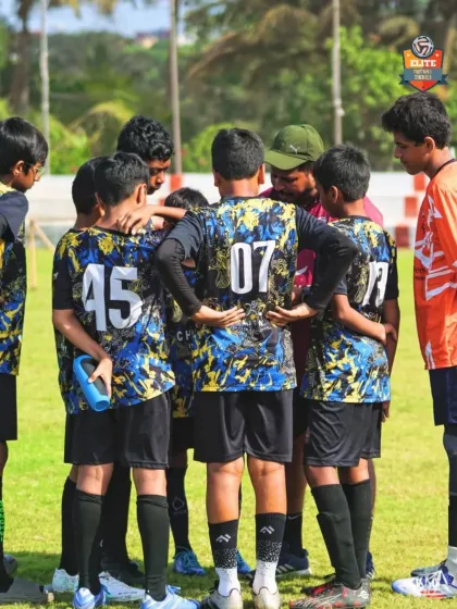 A team huddle before a big game in Goa. Strategy, unity, and motivation are key to our success.